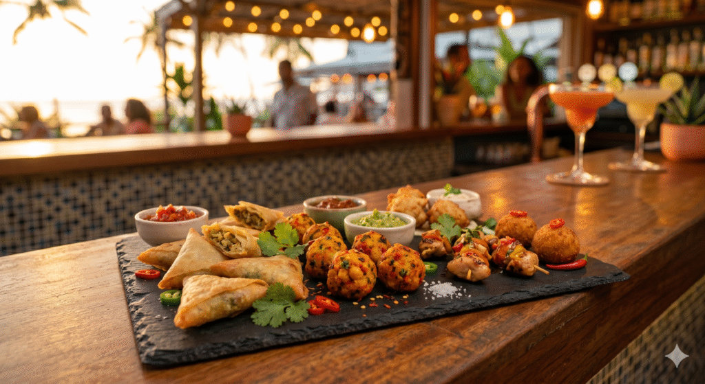 Assortiment de tapas cr&eacute;oles et r&eacute;unionnaises artisanales